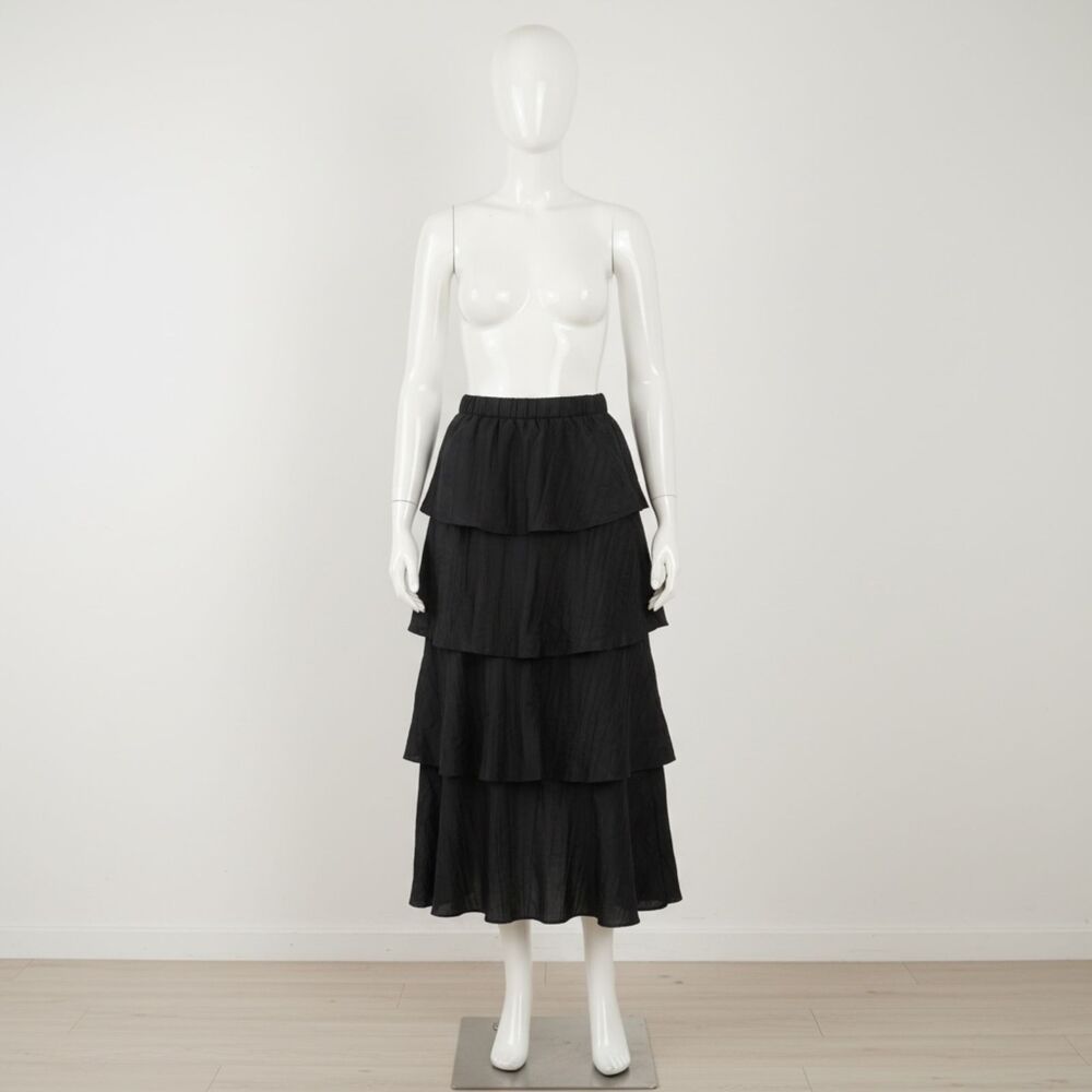 Show Me Your Mumu Full Swing Crinkle Black Tiered Maxi Skirt XS